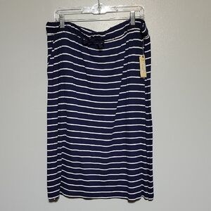 St John's Bay Womens Navy & White Striped Midi Skirt Sz XXL Soft Spring Coastal